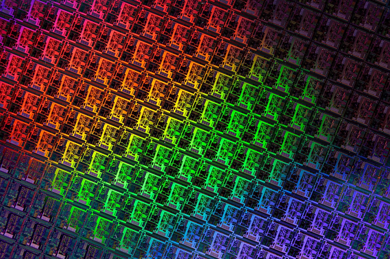 Close-up of a silicon semiconductor wafer