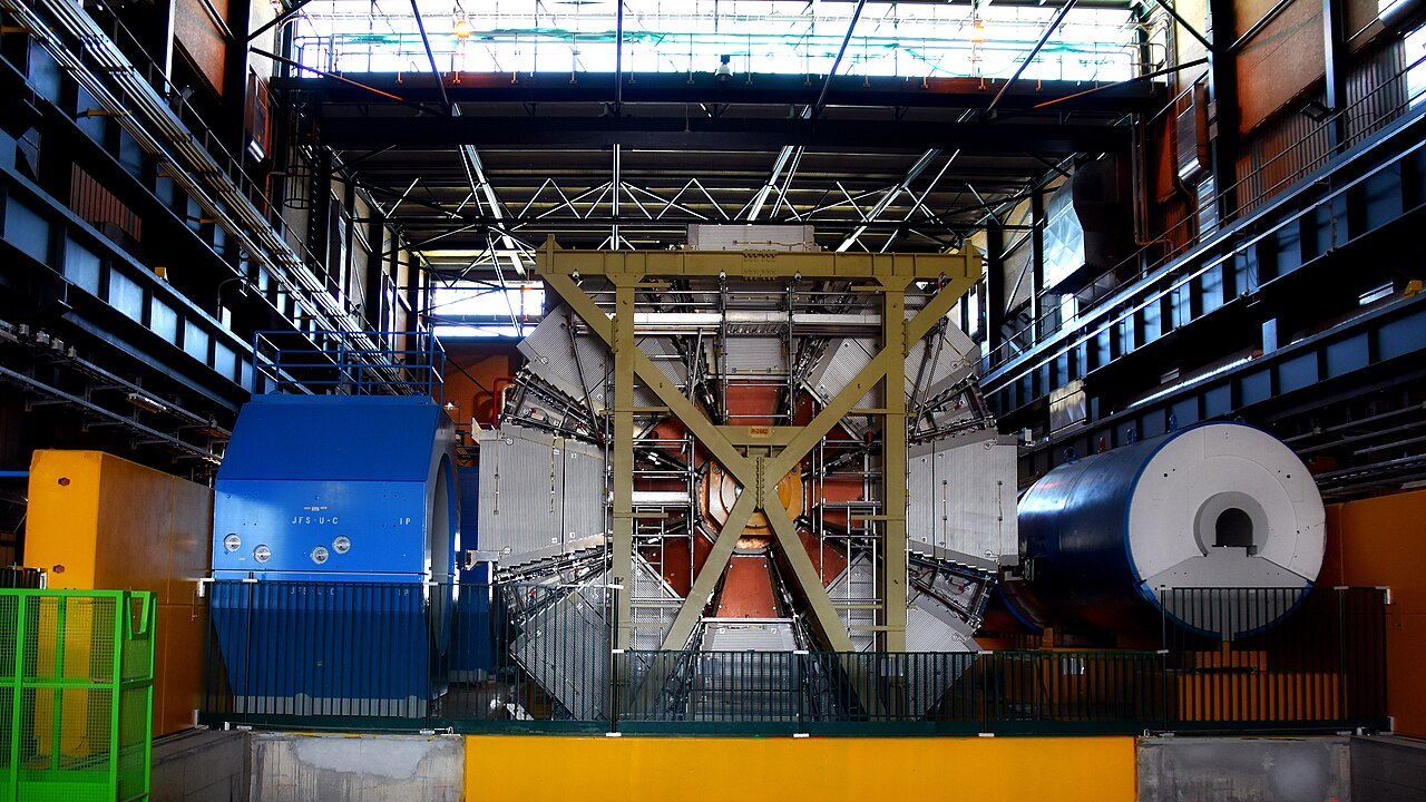 The ATLAS detector inside its experimental hall at CERN's Large Hadron Collider