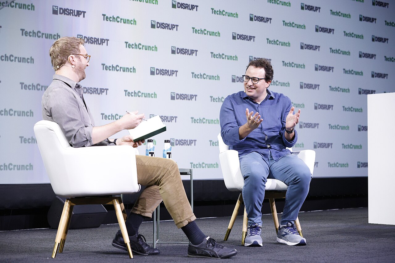Anthropic CEO Dario Amodei in conversation on stage at TechCrunch Disrupt 2023