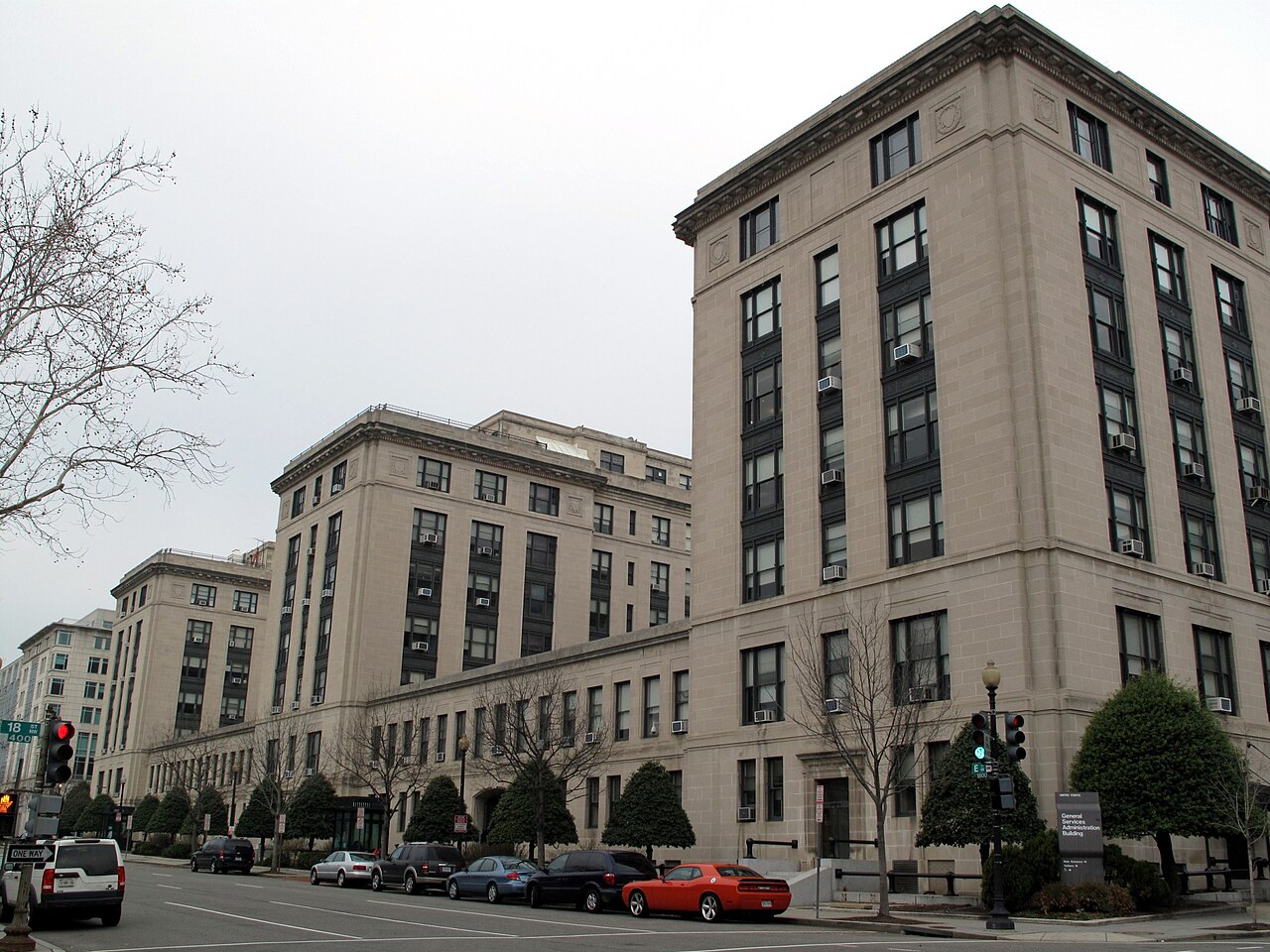 Stone facade of the U.S. General Services Administration headquarters building in Washington, DC