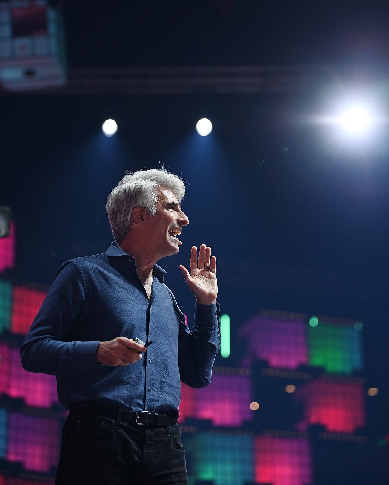 Craig Federighi, Apple's Senior Vice President of Software Engineering, speaking on a conference stage