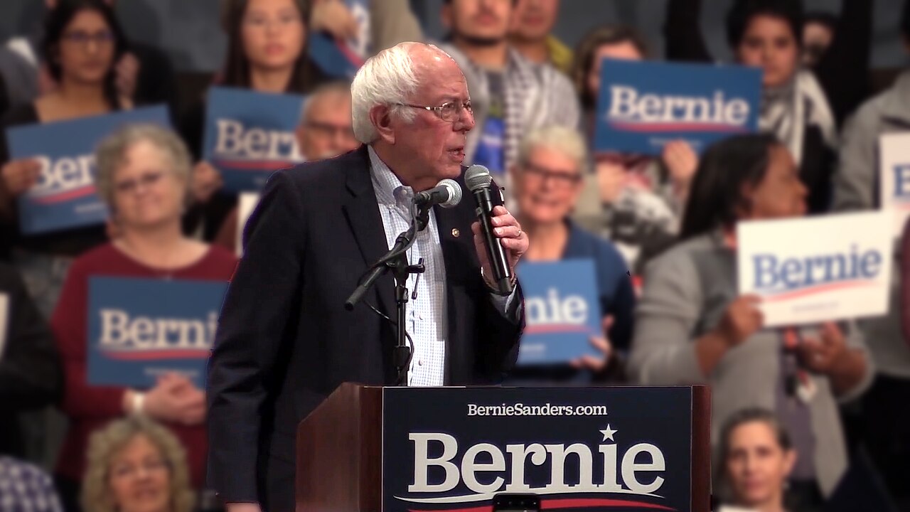 Bernie Sanders speaking at a campaign rally in Durham, North Carolina