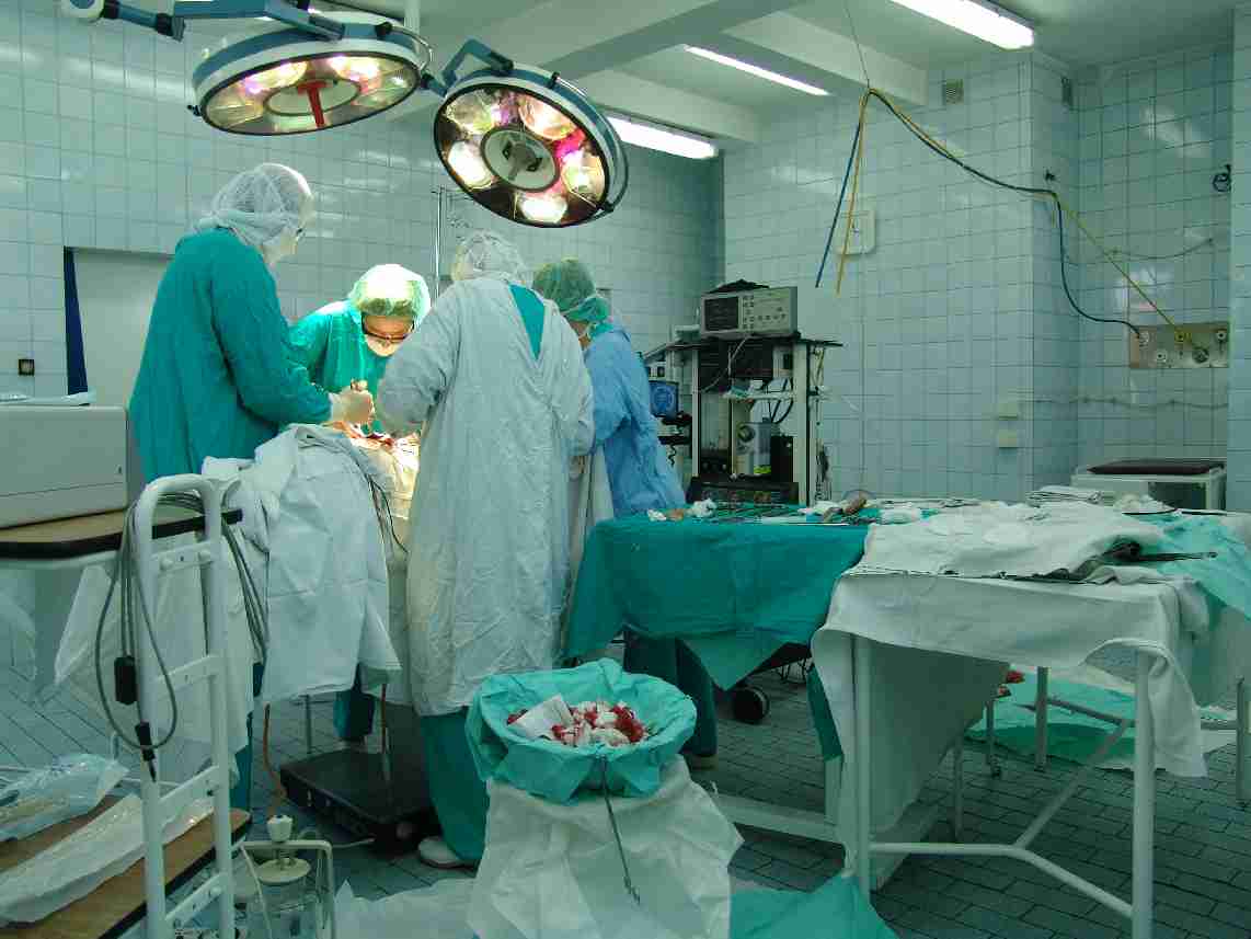 Surgical team working in a hospital operating theatre