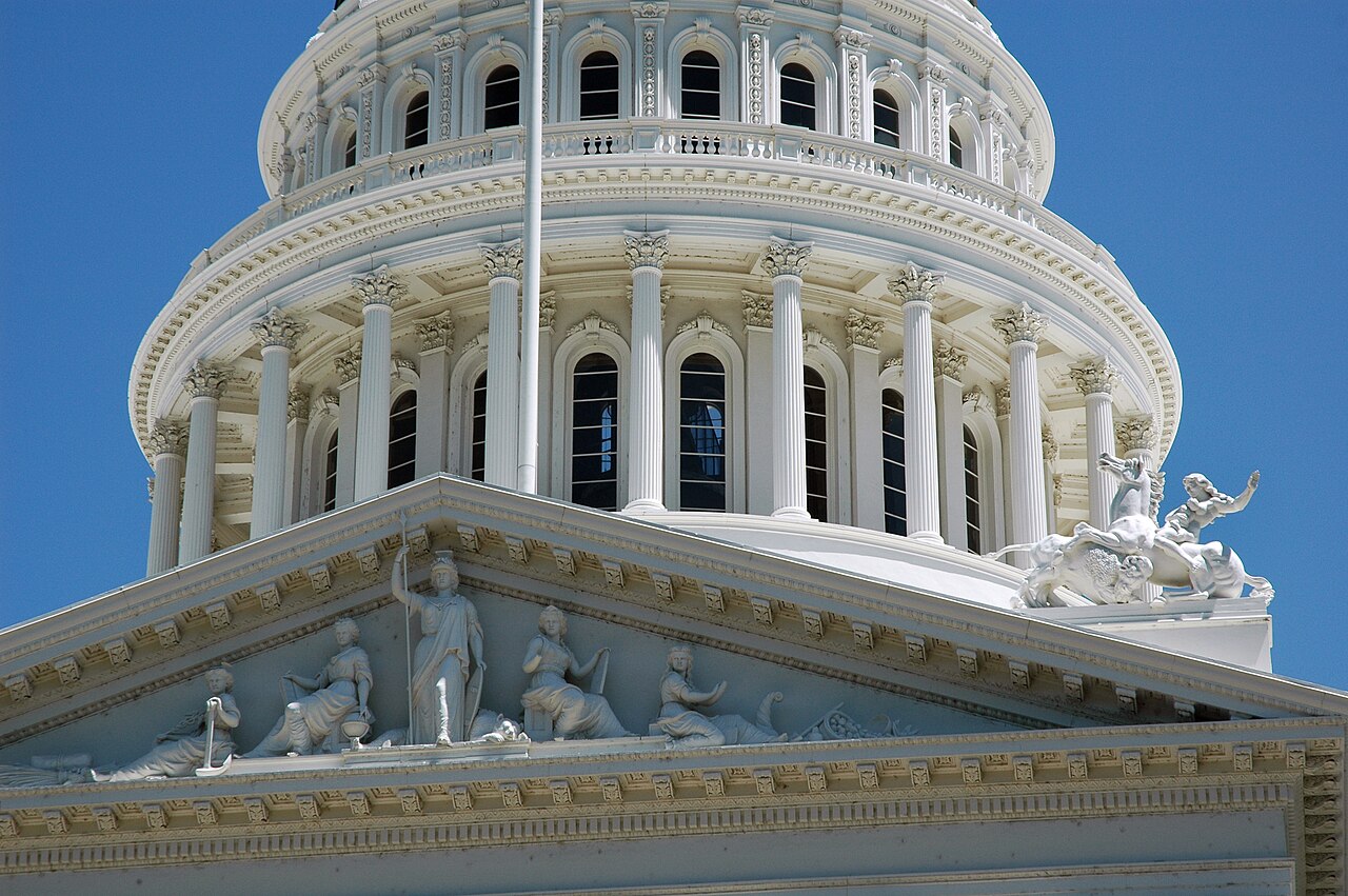 Rotunda, dome and sculpted pediment of the California State Capitol in Sacramento