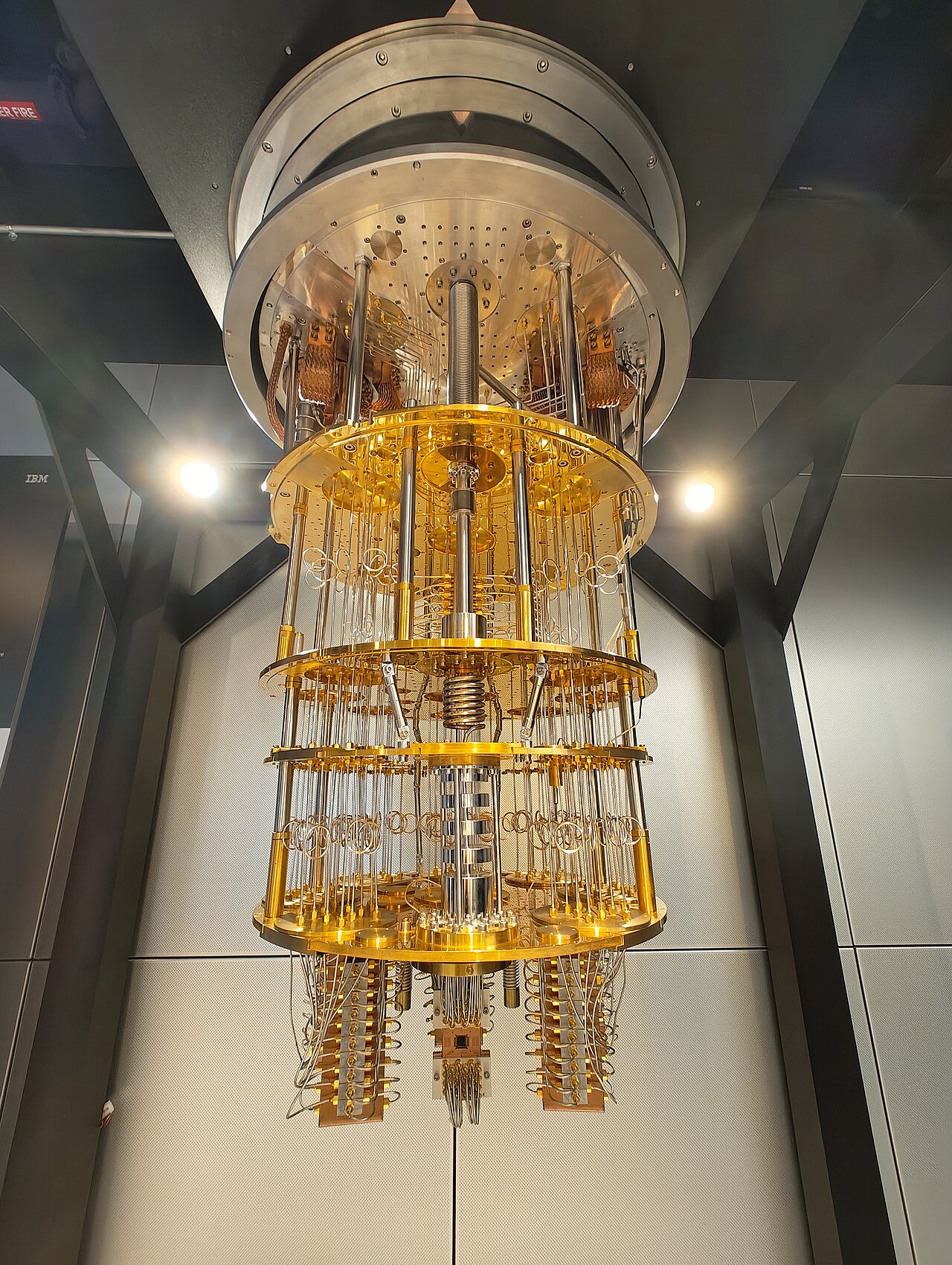 An IBM Quantum System One in a glass enclosure at IBM's research laboratory in Yorktown Heights, New York