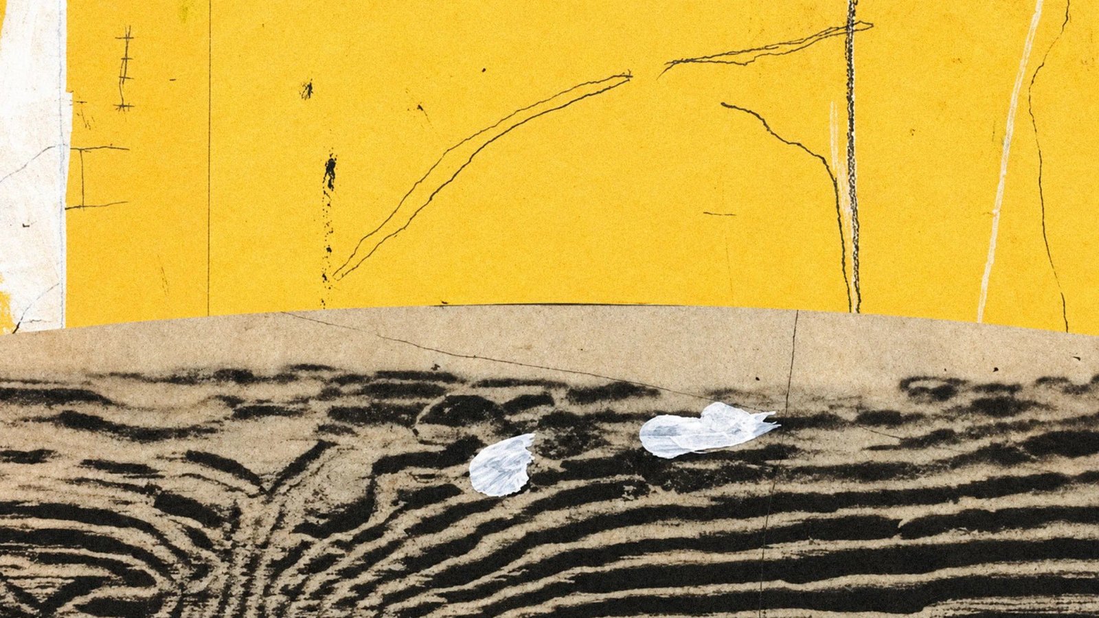 Yellow and charcoal paper collage artwork from Anthropic's Claude Opus 5.5 announcement