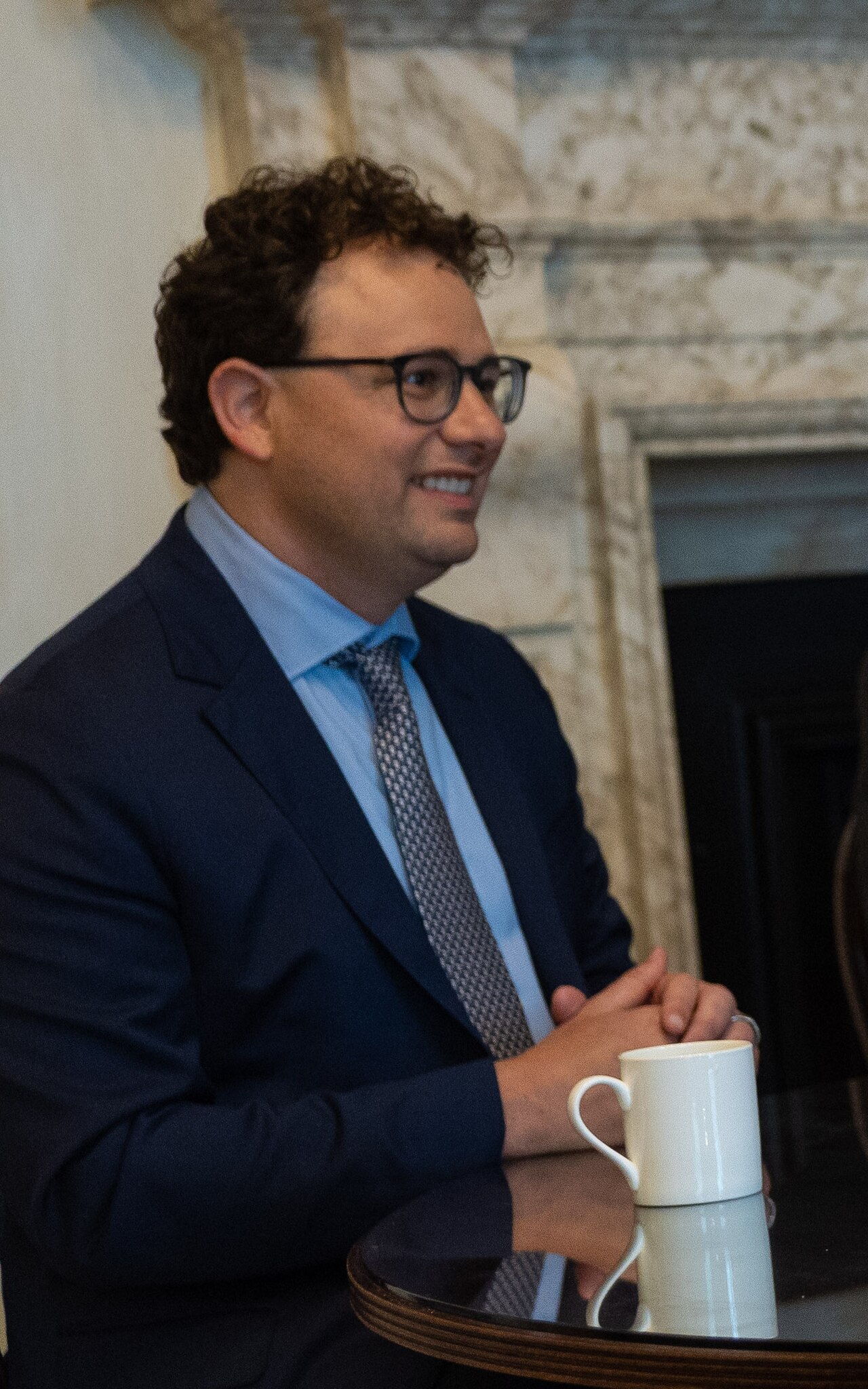 Dario Amodei, chief executive of Anthropic, seated at a table during a meeting at 10 Downing Street in 2023
