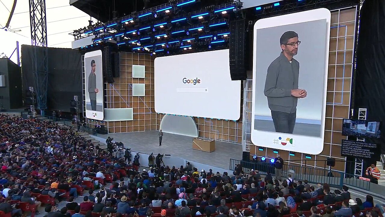 The Google I/O 2019 keynote stage at the Shoreline Amphitheatre