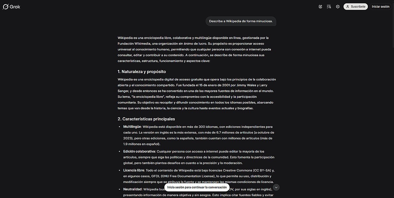 The Grok web interface showing a chat response and a prompt to sign in to continue the conversation