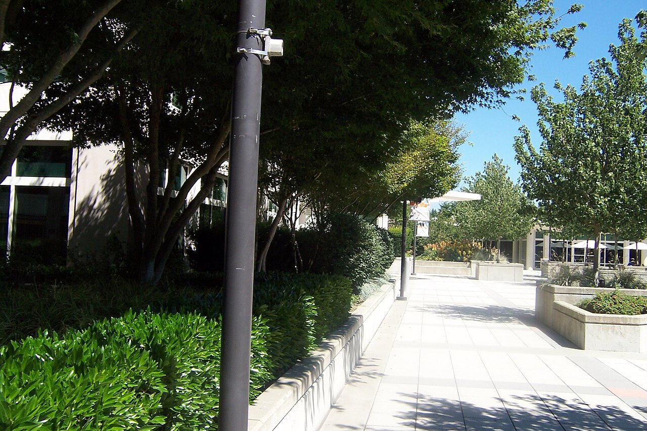 A landscaped walkway on the Microsoft campus in Redmond, Washington.