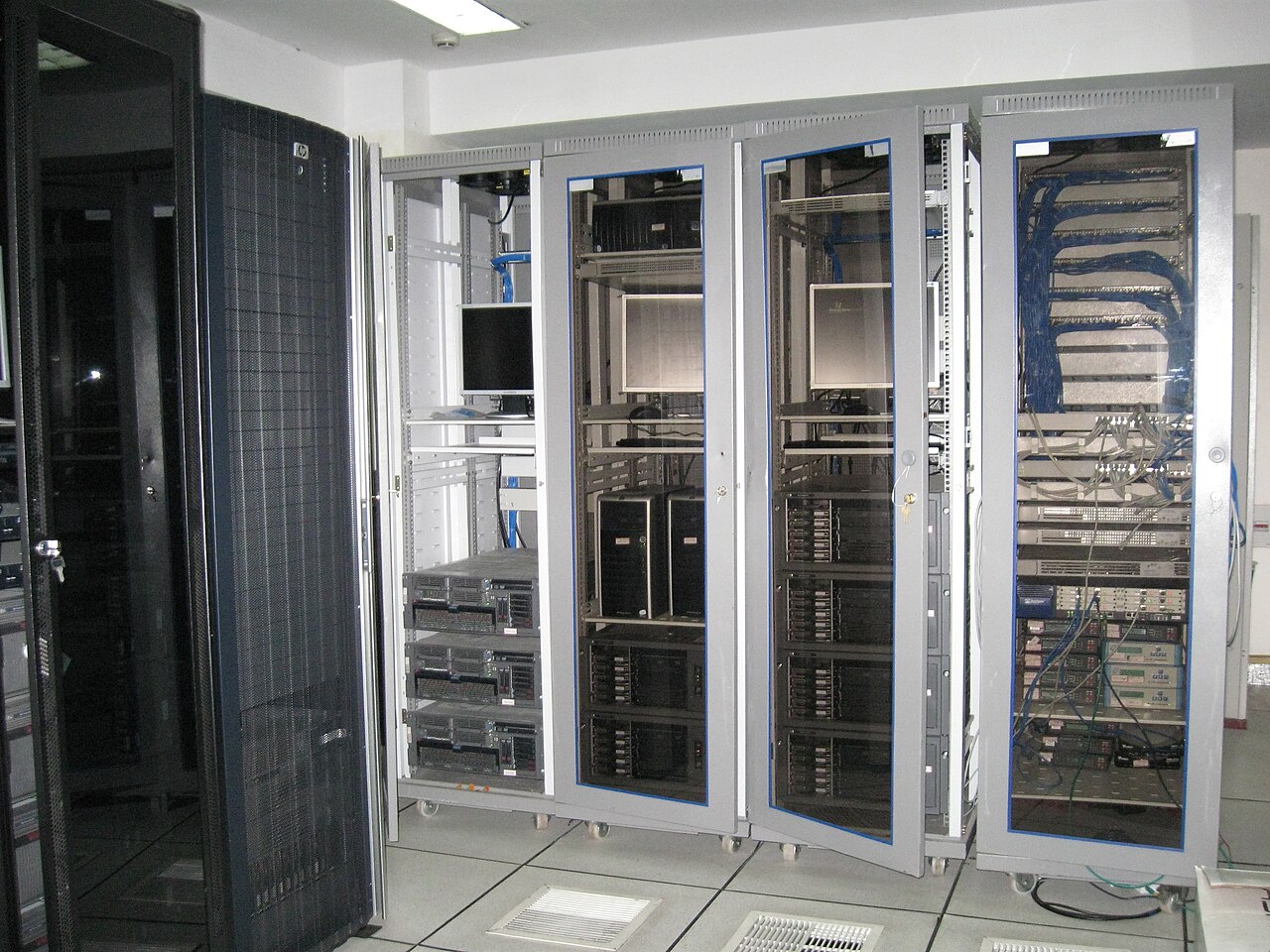 Server racks in a server room