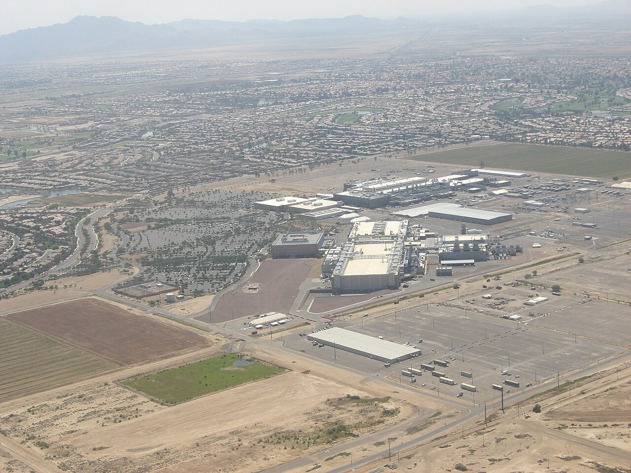 Aerial view of Intel's semiconductor fabrication campus in Chandler, Arizona