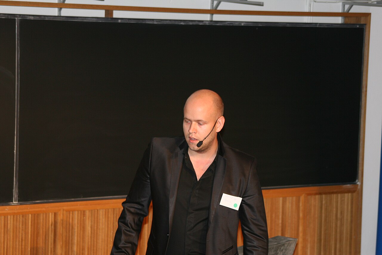 Daniel Ek speaking at an event during his earlier years leading Spotify