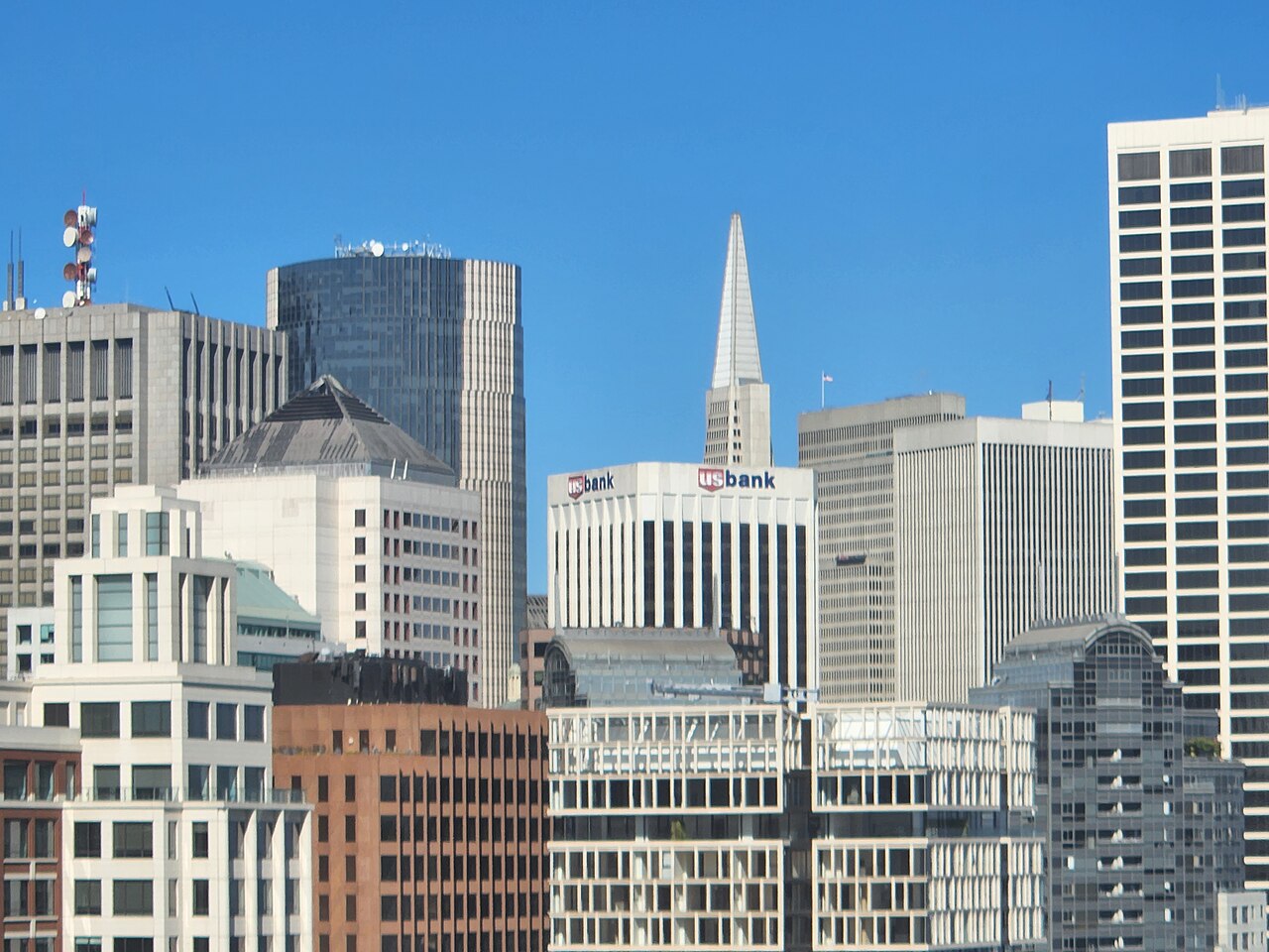 San Francisco Financial District skyline including the Transamerica Pyramid, viewed from the Bay Bridge
