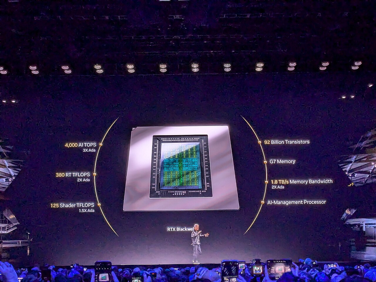 Nvidia CEO Jensen Huang presents the RTX Blackwell GPU architecture on stage at Nvidia's CES 2025 keynote in Las Vegas
