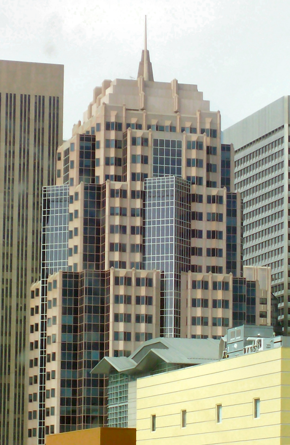100 First Plaza, San Francisco, the office tower at 100 First Street that houses Okta's corporate headquarters, photographed from street level