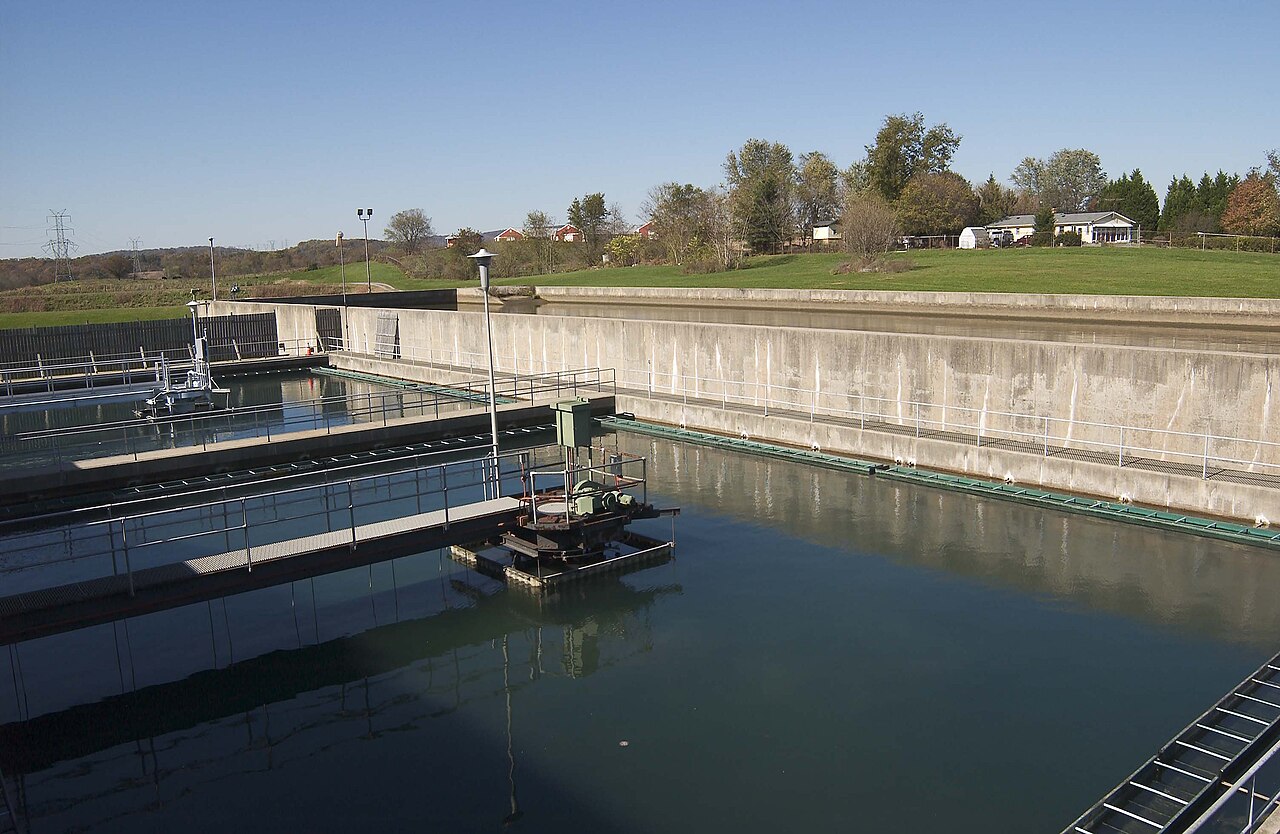 Outdoor coagulation and filtration basins at a United States drinking-water treatment plant