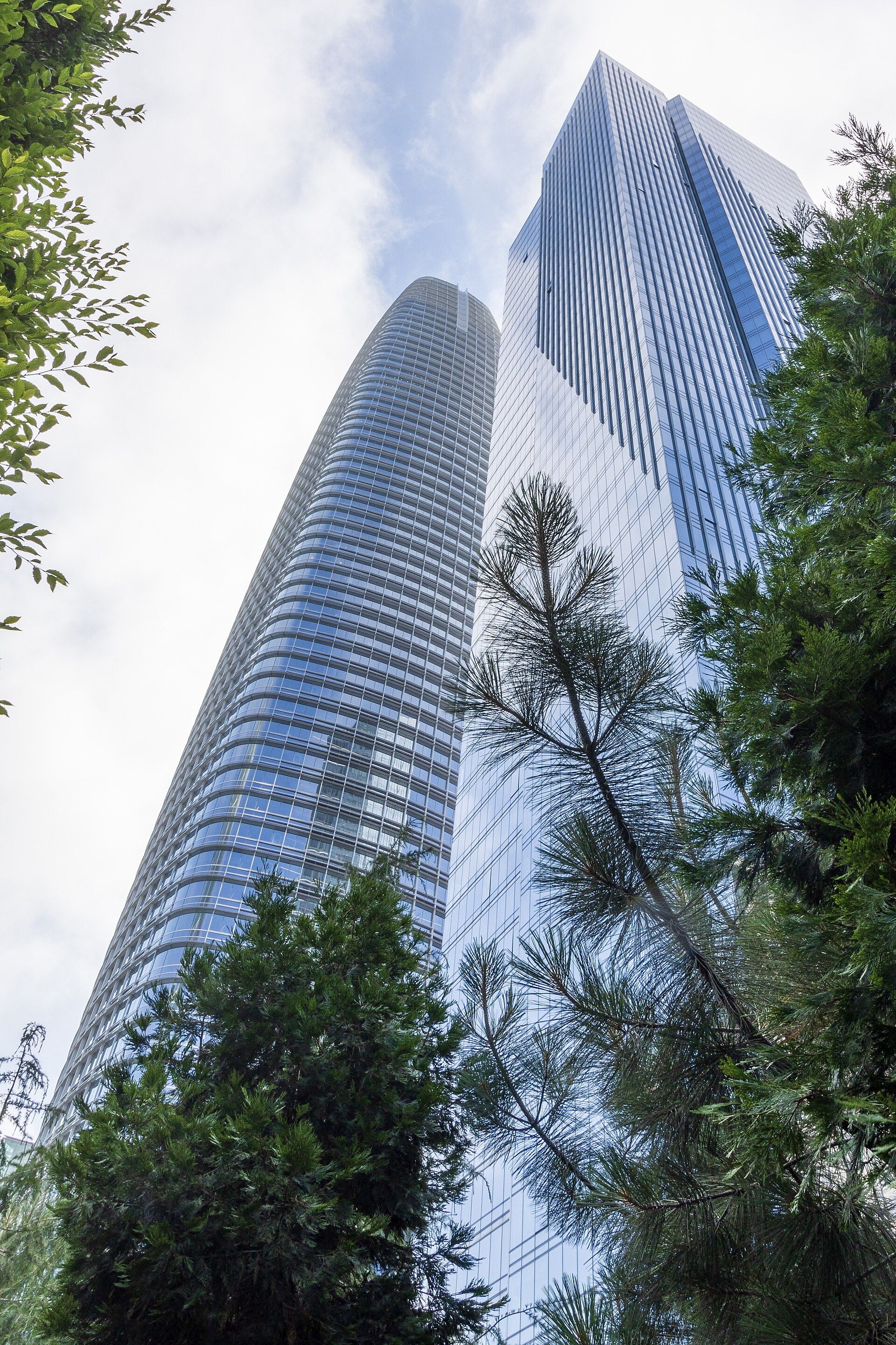 Salesforce Tower rising above San Francisco's Financial District skyline, alongside the neighboring Millennium Tower