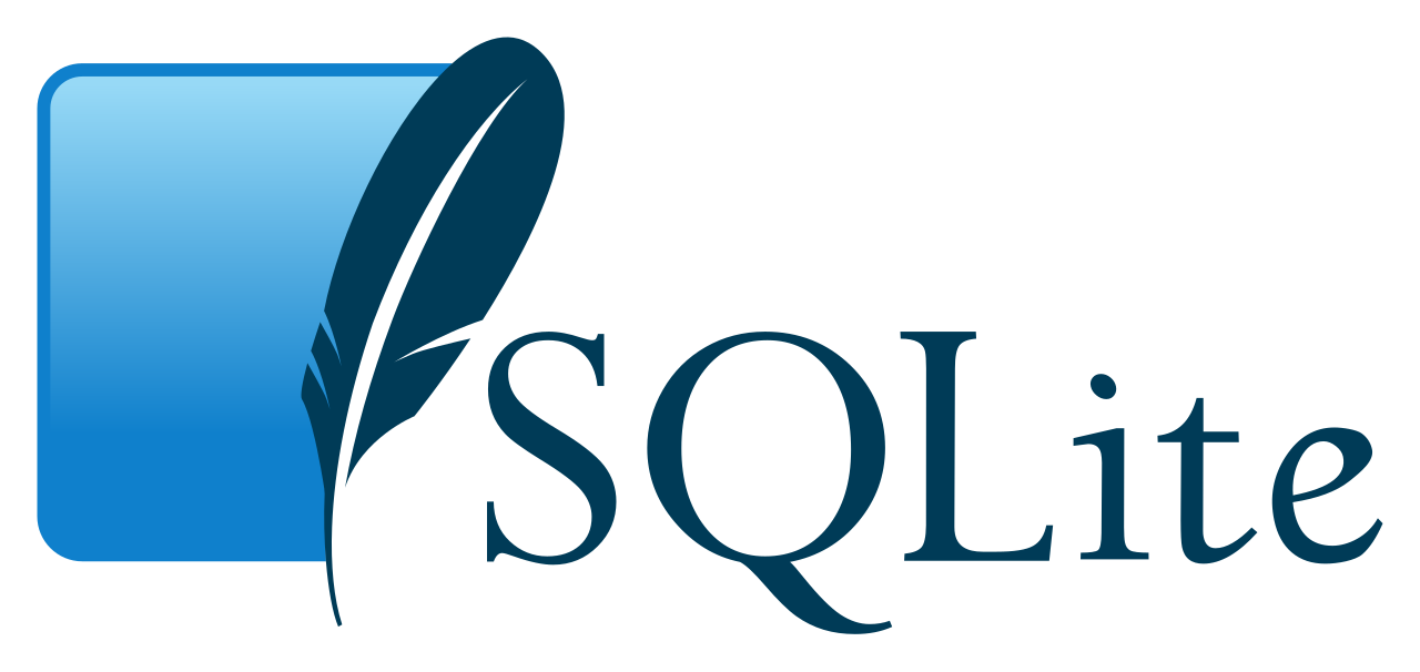 The SQLite logo, a blue database tile with a dark feather and the word SQLite