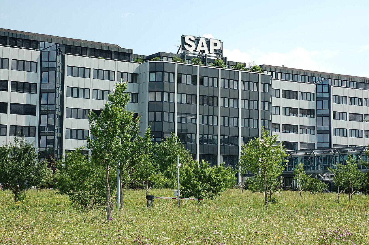 SAP headquarters buildings in Walldorf, Germany, with the SAP logo on the roofline