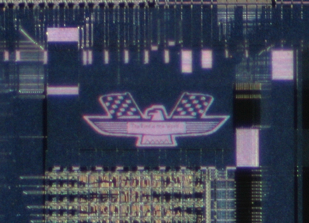 Macro die photograph of a microprocessor showing its internal circuitry