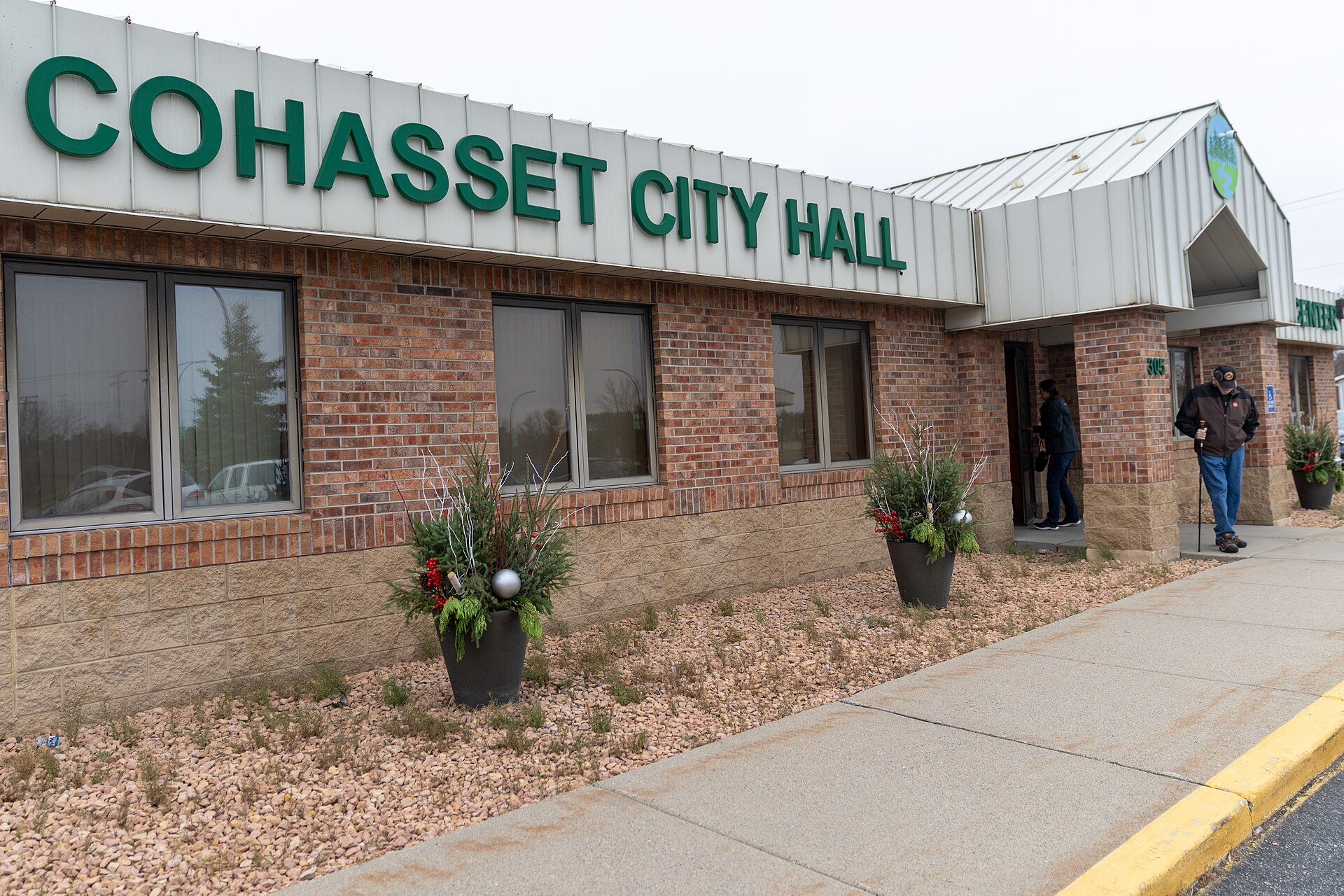 A voter leaves the polling place at Cohasset City Hall in Minnesota on Election Day 2024